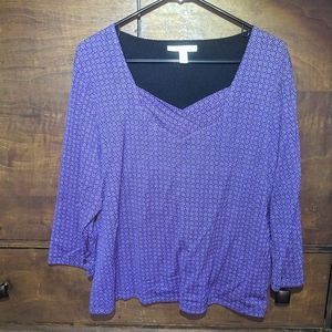 JM Collection Top / Purple & Black V-neck Jersey